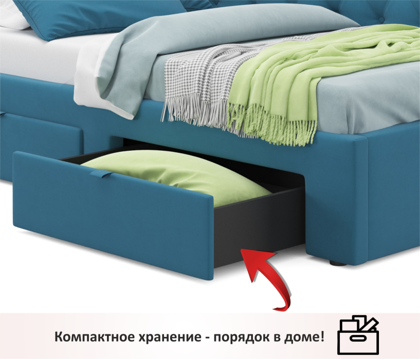 Мягкая кровать, Односпальная кровать-тахта Afelia с ящиками и бортиком