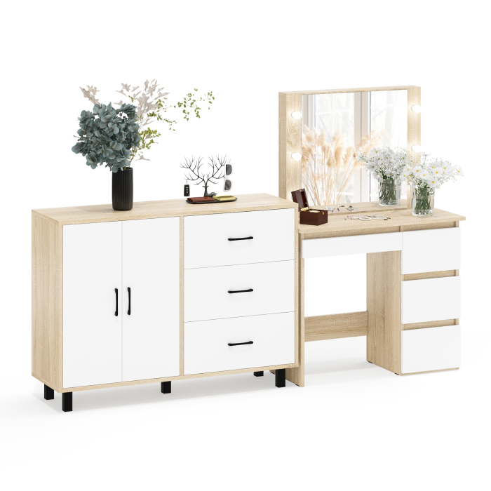 С зеркалом, Комод-тумба 123-1204 и столик косметический с подсветкой и зеркалом Сура