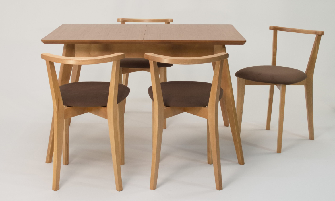 Обеденные группы, Стол Сканди 120 натур со стульями Франк натур велюр коричневый