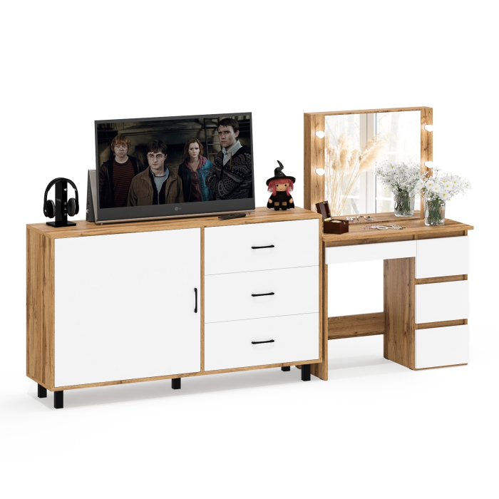 Туалетные столики, Столик косметический с подсветкой Сура и тумба-комод 122-1504