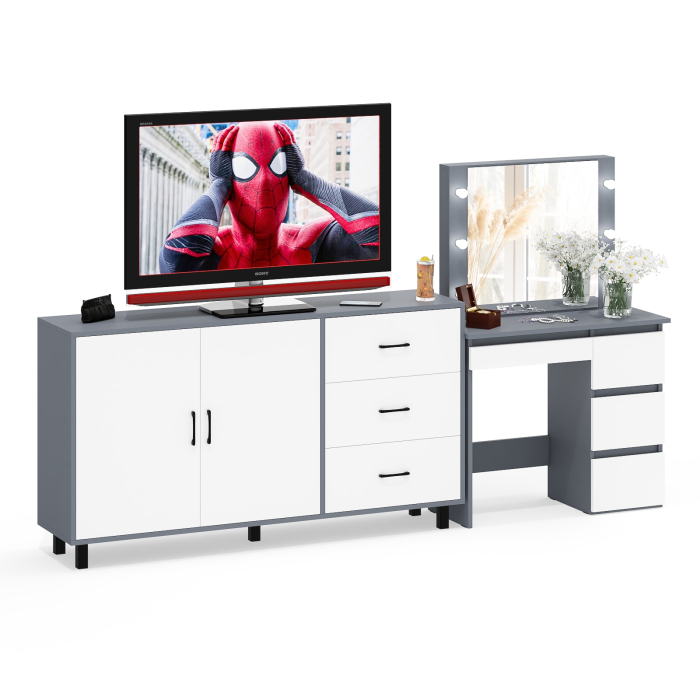 С зеркалом, Косметический столик Сура с зеркалом и подсветкой и с тумбой-комодом 123-1604