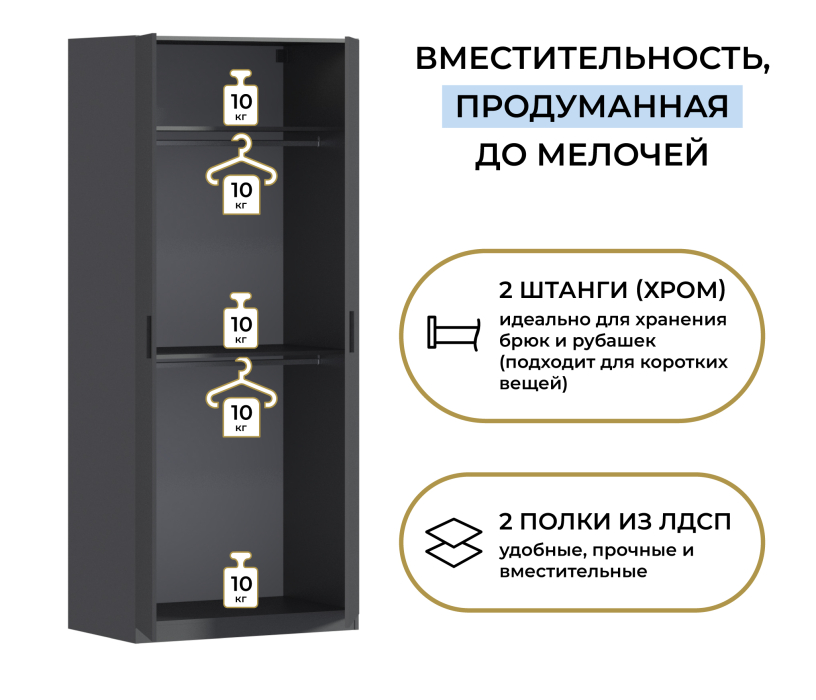 Для одежды, Шкаф двухдверный Макс 1000 мм, вариант №4 (ЛДСП)