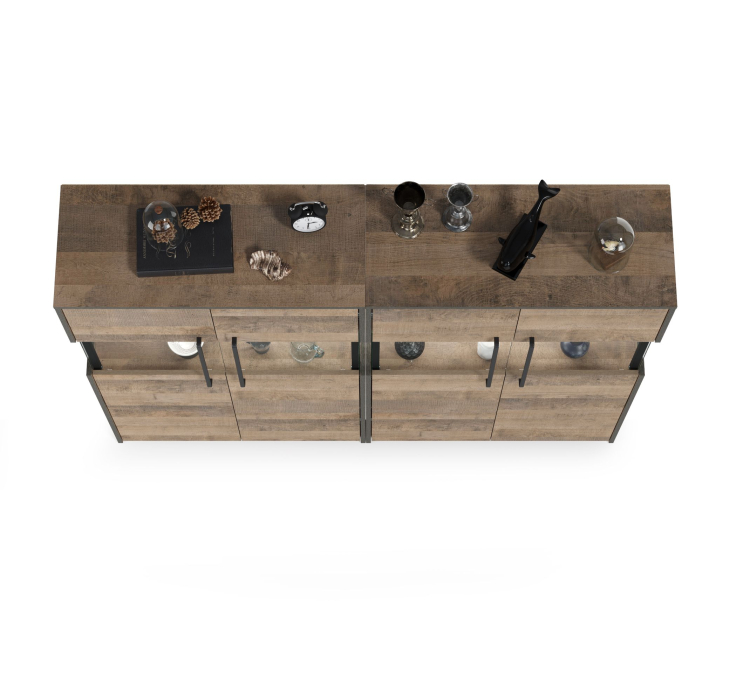 Стенки для гостиной, Два комода с витриной с подсветкой Трувор