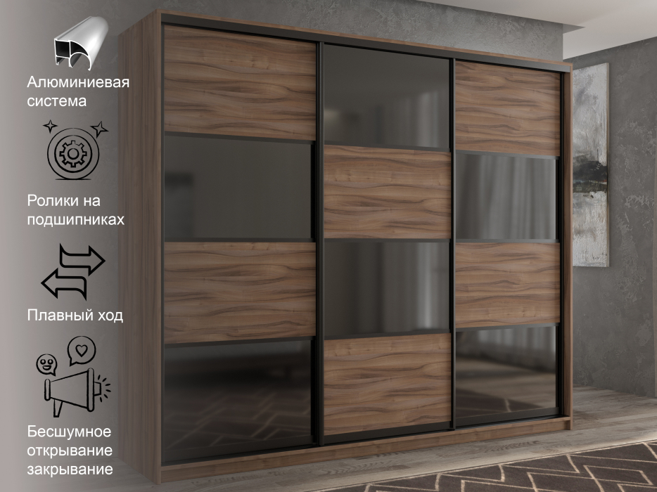 Шкафы-купе 3-х дверные, Шкаф-купе 3х дверный Кааппи 13 210х60