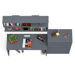 Комод высокий Мори пять выдвижных ящиков со столом для работы на 1200 и навесной полкой 1200