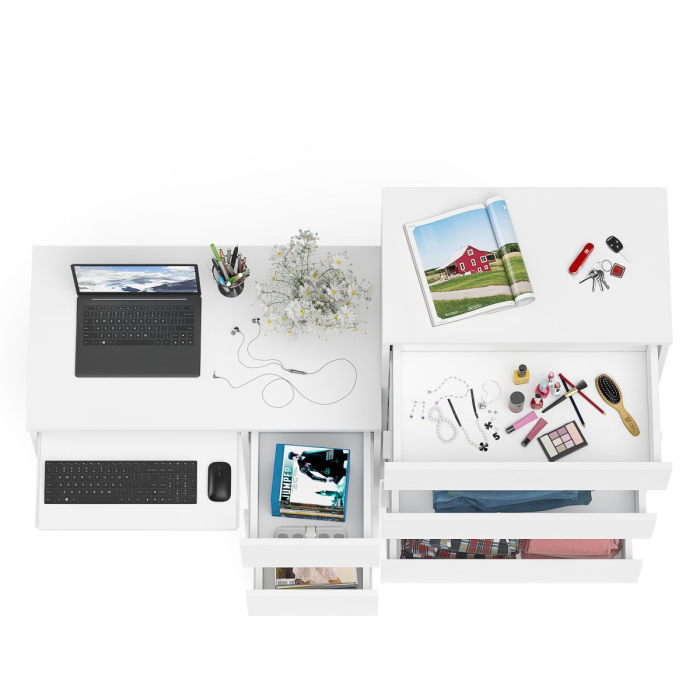 Домашние кабинеты, Высокий комод Мори на 700 5 ящиков и компьютерный стол Мори МС-6 тумба справа