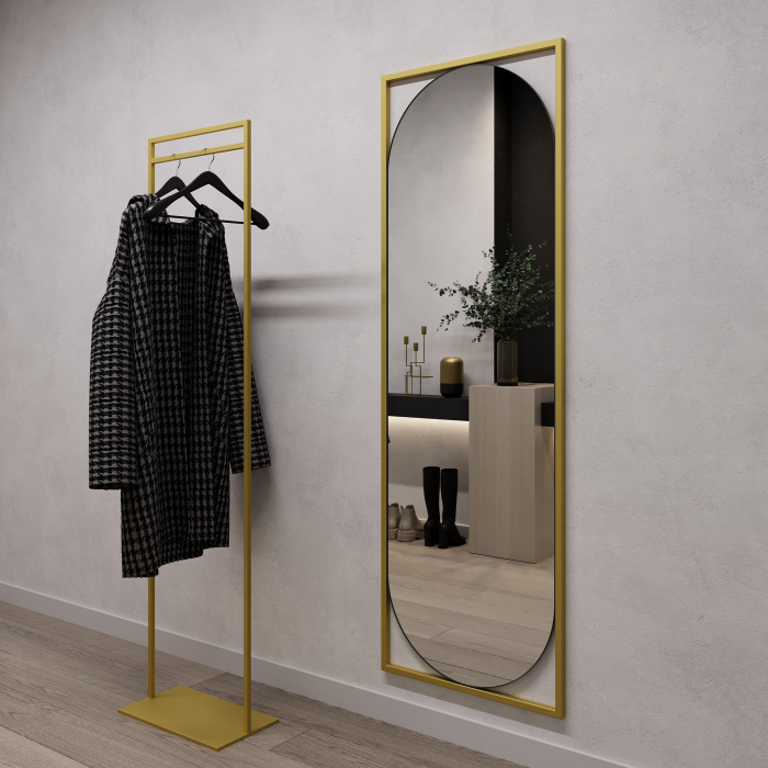 Зеркала в спальню, Дизайнерское настенное напольное зеркало GENGLASS Kvaden L в металлической раме