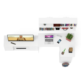 Стол угловой компьютерный Мори МС-16 правый с книжной полкой и ТВ-тумбой МТВ1200.1