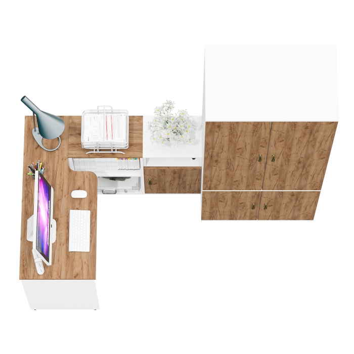 Домашние кабинеты, Стол письменный-трансформер Лидер-8 с тумбочкой с нишей и глубоким бельевым шкафом