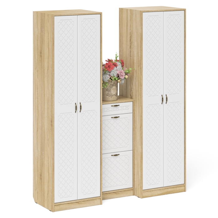 Прихожие, Тумба для обуви две секции и два шкафа в прихожую П-6 № 13 МДФ фрезеровка ромб