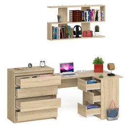Книжная навесная полка Мори с угловым компьютерным столом МС-16 правым и комодом Мори МК800.4