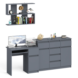 Тумба-комод Мори МК1200.4 с компьютерным столом МС-1 правый и открытой навесной полкой