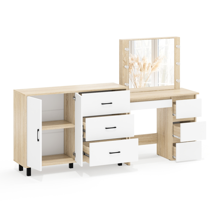 С зеркалом, Комод-тумба 123-1204 и столик косметический с подсветкой и зеркалом Сура