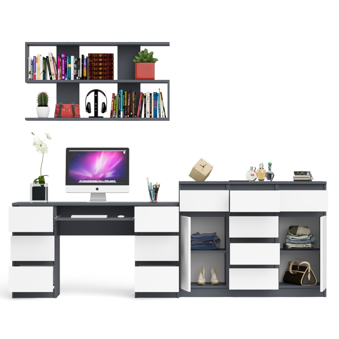 Домашние кабинеты, Комод-тумба Мори МК1200.4 с открытой верхней полкой и стол компьютерный МС-2