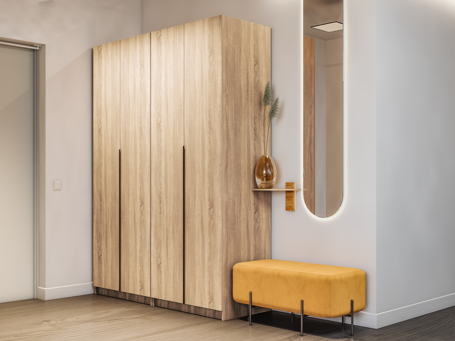 Шкафы распашные, Шкаф складной Е1 Локер ("Гармошка") 162х52.5х220 см,с двумя комплектами полок и модулем