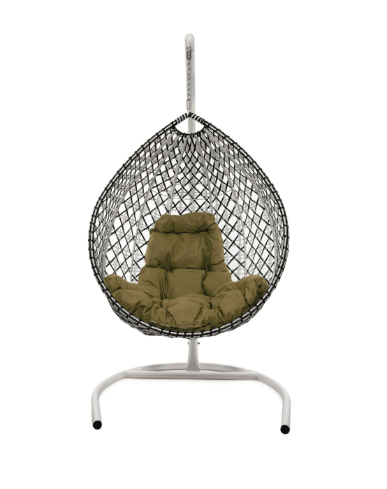 Подвесные кресла, Подвесное кресло КАПЛЯ ЛЮКС белая стойка двуцветное с ротангом