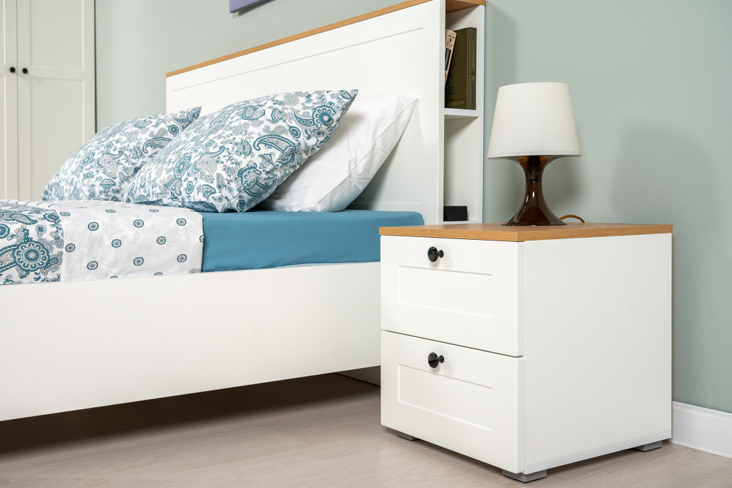 Спальные гарнитуры, Шкаф для одежды двухдверный Остин с кроватью с ортопедом и прикроватной тумбочкой