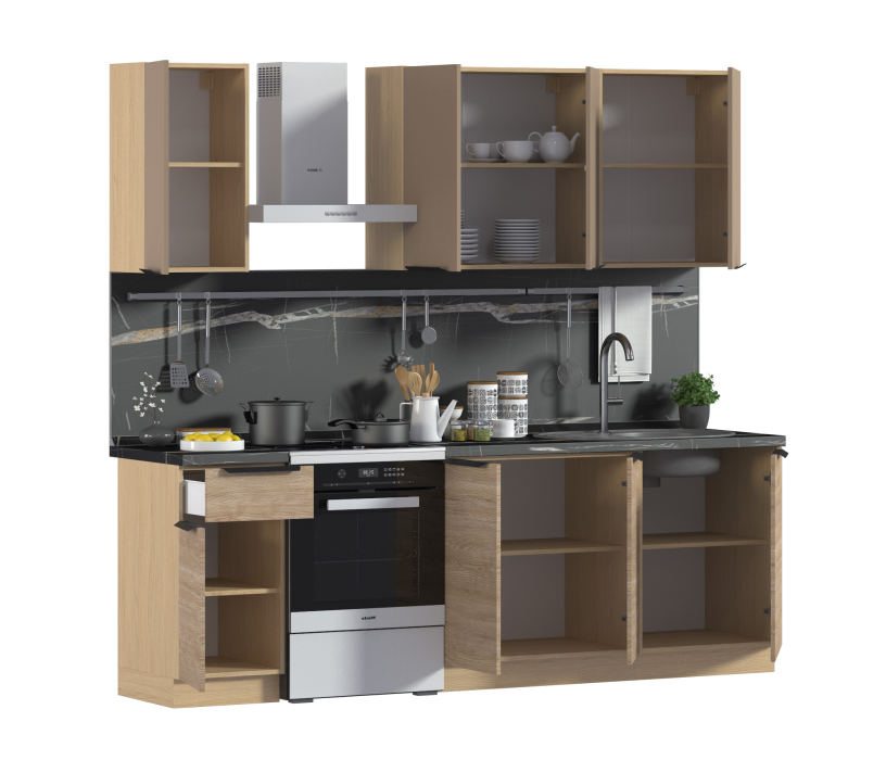 Кухонные гарнитуры, Кухня Регина серия Valencia Дуб Винченца/Кофе, Дуб Европейский 1,8-2,4 м (Валенсия)