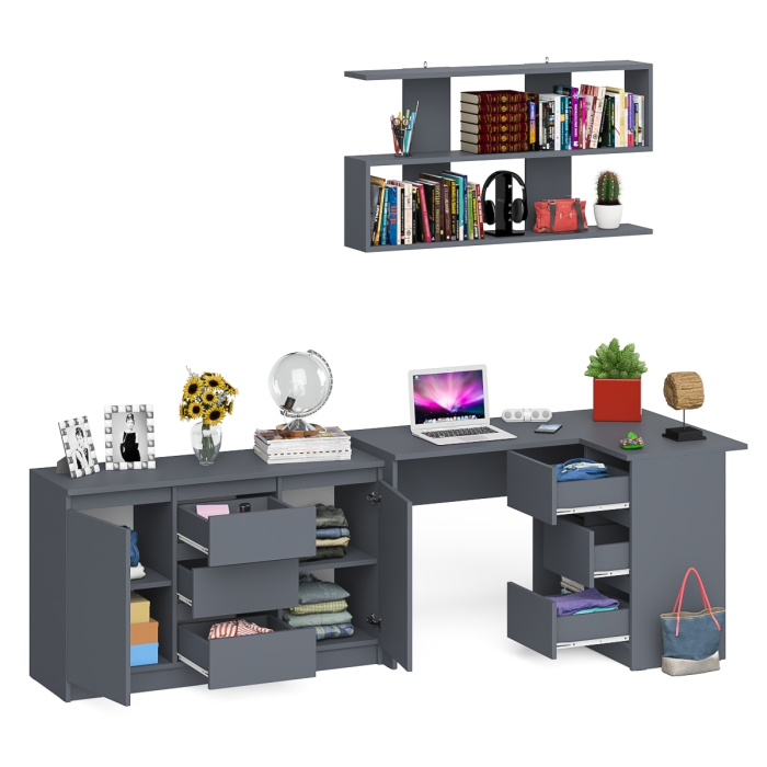 Домашние кабинеты, Стол компьютерный угловой МС-16 правый с навесной полкой и тумбой МК-1200.3 Мори