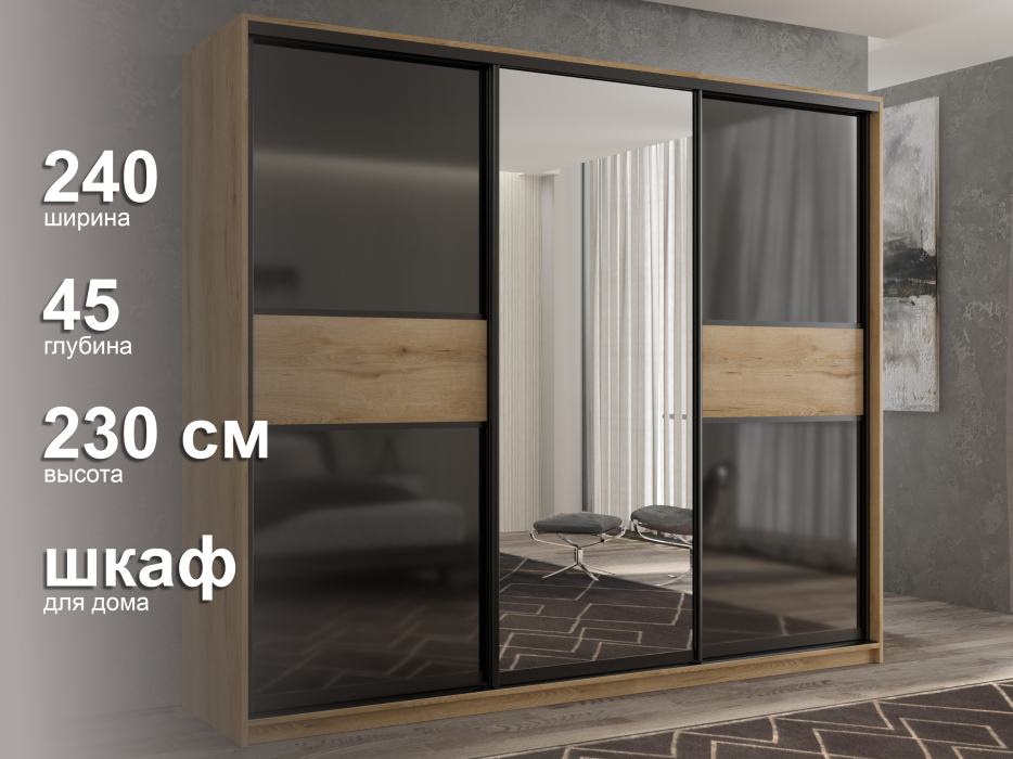 Шкафы-купе 3-х дверные, Шкаф-купе 3х дверный Кааппи 9 240х45