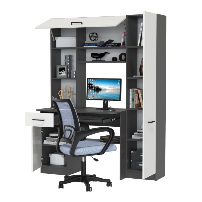 Прямые компьютерные столы, Комплект из компьютерного кресла и компьютерного стола Aльфа кресло серое