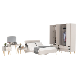 Туалетный столик с зеркалом Афина с кроватью 1400 с тумбочкой и двумя шкафами