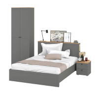 Спальные гарнитуры, Двухспальная кровать Остин с ортопедическим основанием и шкаф с полками 16.307 с тумбочкой прикроватной