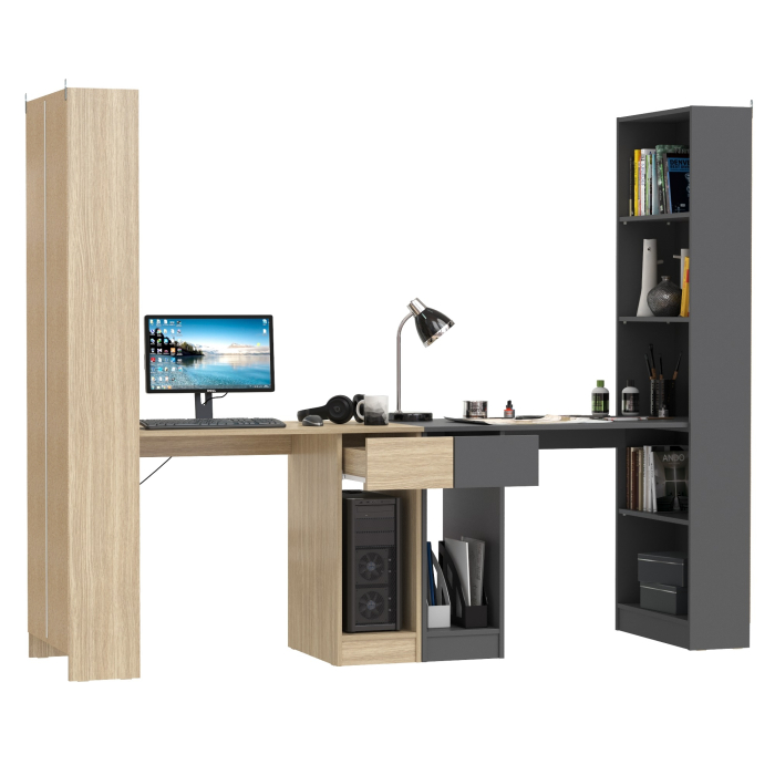 Прямые компьютерные столы, Два письменных стола Лайт 10.01 со шкафом с полками