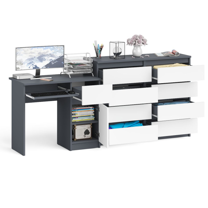 Компьютерные столы, Комод 8-мь ящиков Мори МК1200 и правый компьютерный стол Мори МС-1
