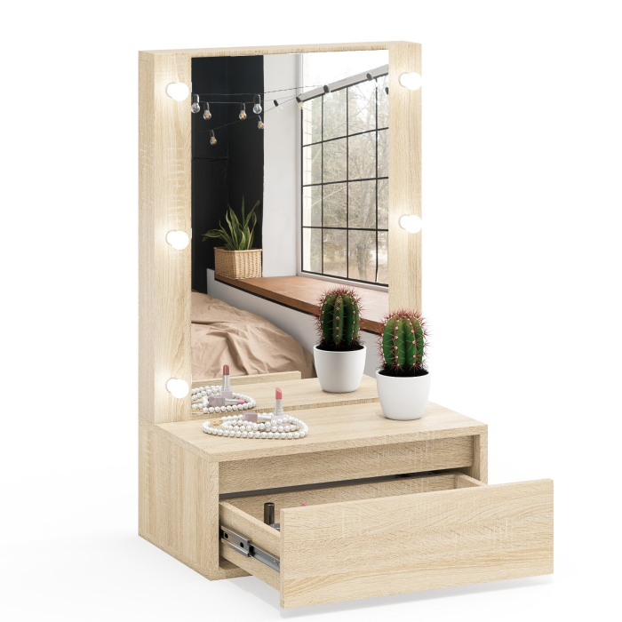 С зеркалом, Стол косметический навесной с подсветкой