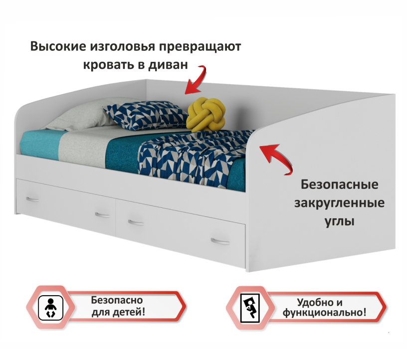 Кровать Уника 90.2 С Матрасом ГОСТ (Белый) Арт. ТЭ-00001219 В.