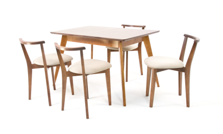 Стол Сканди 120 орех со стульями Франк Орех велюр бежевый