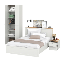 Двухспальная кровать Остин с ортопедическим основанием и шкаф с полками 16.307 с тумбочкой прикроватной