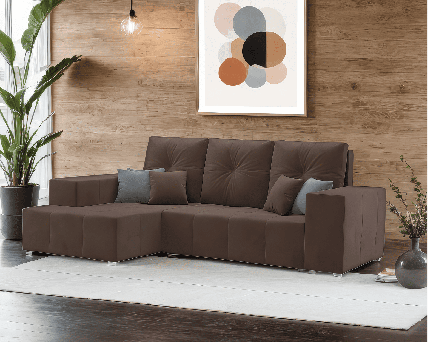 Диваны угловые в гостиную, Диван угловой Монреаль Левый угол (Велюр)