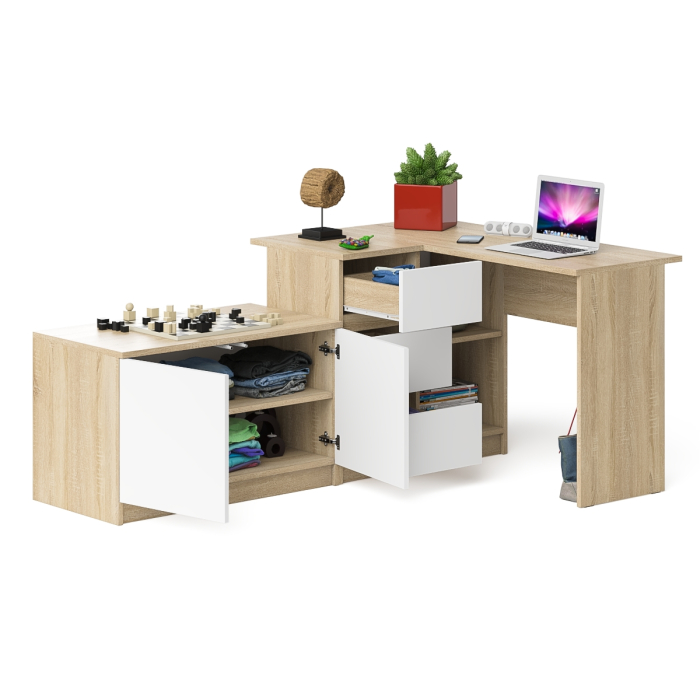 Угловые, Компьютерный угловой стол левое исполнение с широкой тумбой Мори МА-900