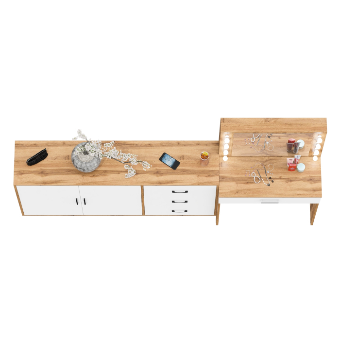 С зеркалом, Комод-тумба 123-1604 и туалетный столик с подсветкой СТ-4