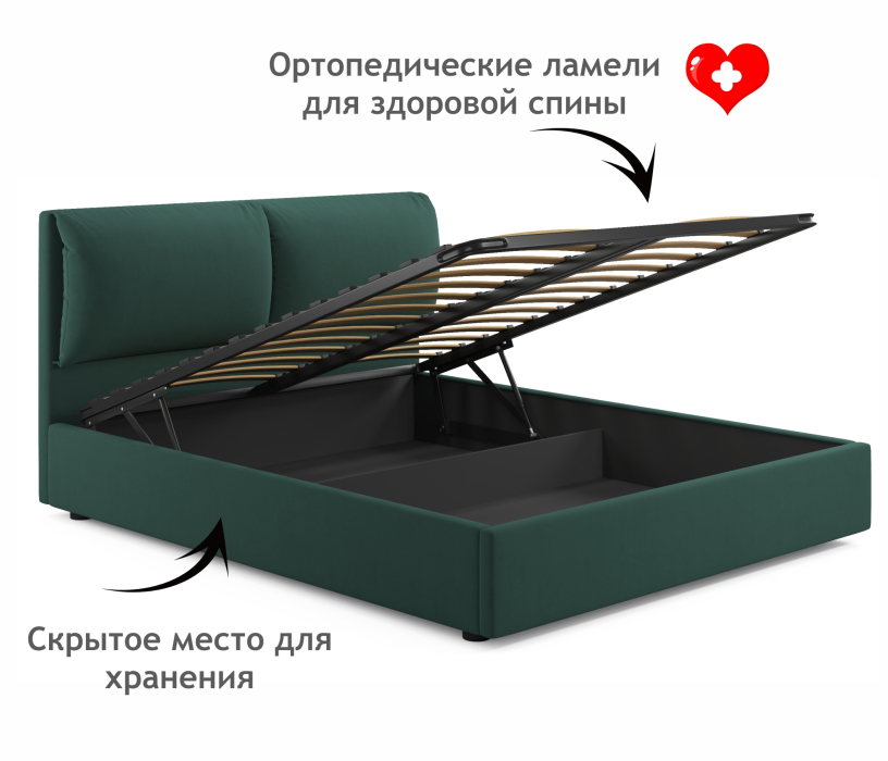 Кровати с мягким изголовьем, Мягкая кровать Vita 1600 с подъемным механизмом