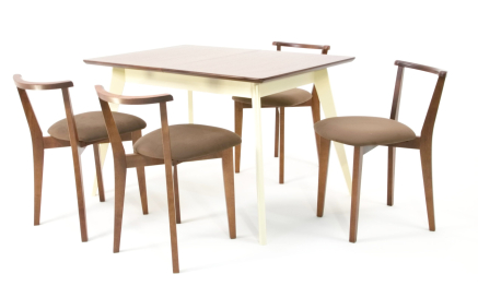 Стол Сканди 120 слоновая кость/орех со стульями Франк орех велюр коричневый