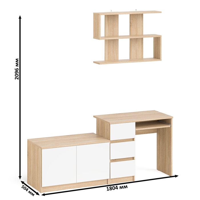 Прямые компьютерные столы, Тумба с дверками МА900 с компьютерным столом МС-6 левым и полкой 900