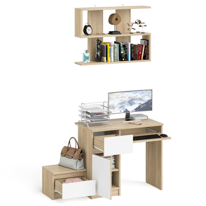 Прямые компьютерные столы, Стол компьютерный Мори МС-1 левый с тумбой и полкой 900