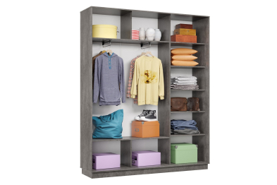 Шкаф-купе Премьер 23 (01ЗГ;01ЗГ;01ЗГ) фасады зеркало графит/трёхдверный/Профиль чёрный муар