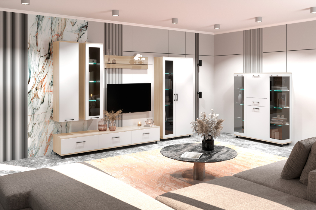 Стенки для гостиной, Модульная гостиная Грейс композиция 4  Ясень Асахи