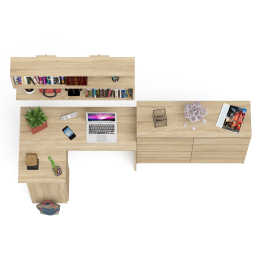 Книжная полка Мори 1200 с комодом 1200.8 и компьютерным столом МС-16 левым