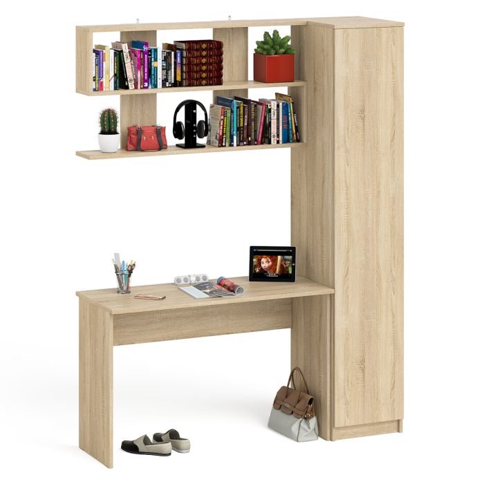 Прямые компьютерные столы, Пенал высокий с дверкой с письменным столом Мори МСП1200.1 и открытой навесной полкой