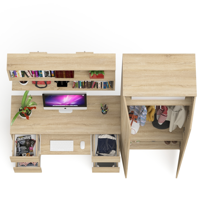 Домашние кабинеты, Платяной шкаф две двери Мори МШ800.1 с компьютерным столом и полкой навесной