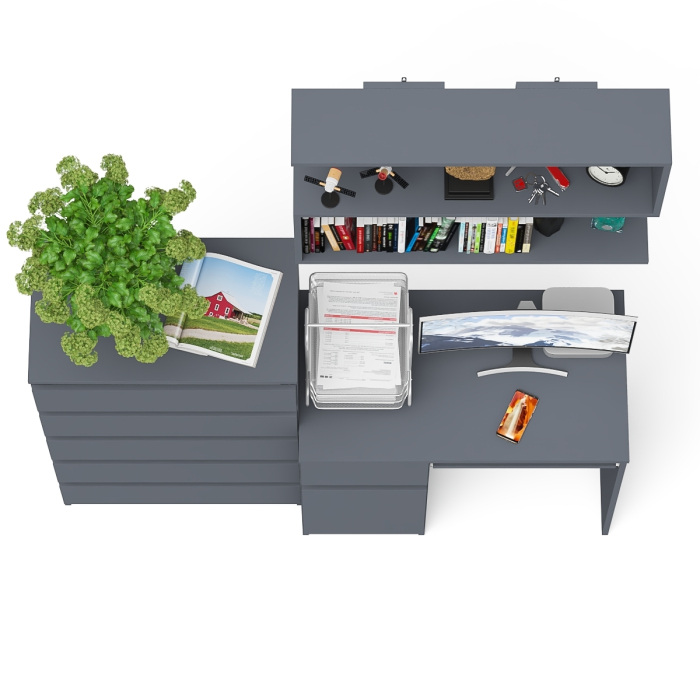 Прямые компьютерные столы, Стол компьютерный Мори с тумбой слева с высоким комодом МК700-5 и полкой 900