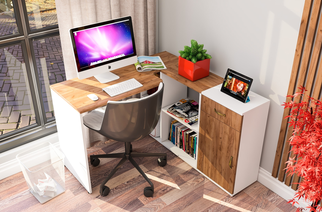 Домашние кабинеты, Письменный стол Лидер-8 с тумбой с ящиком и дверкой.