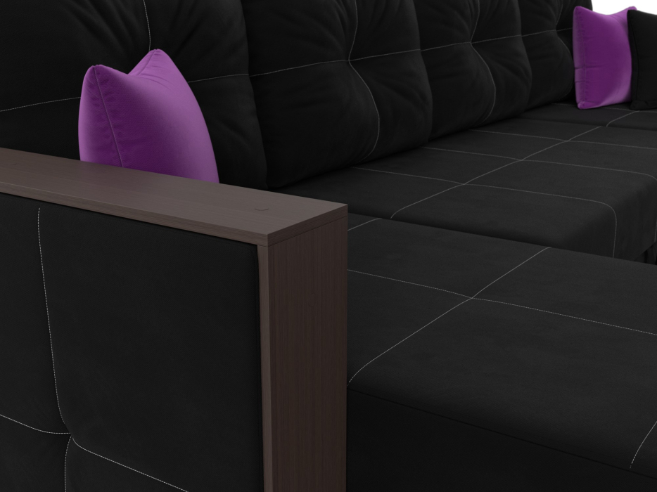 Диваны с ящиком для белья, П-образный диван Валенсия, микровельвет