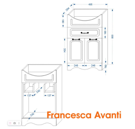 Тумба с раковиной Francesca Avanti Империя 55 с 1 ящиком, с подсветкой (ум. Уют 55),