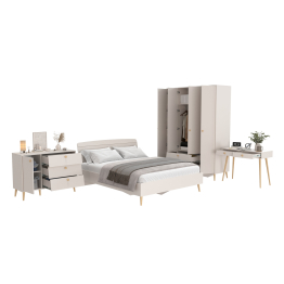 Столик на ножках с кроватью Афина 1600 со шкафом 4-ре двери и комодом с ящиками